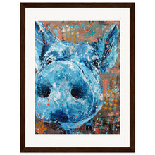 Load image into Gallery viewer, Blue Pig Wooden Framed Print