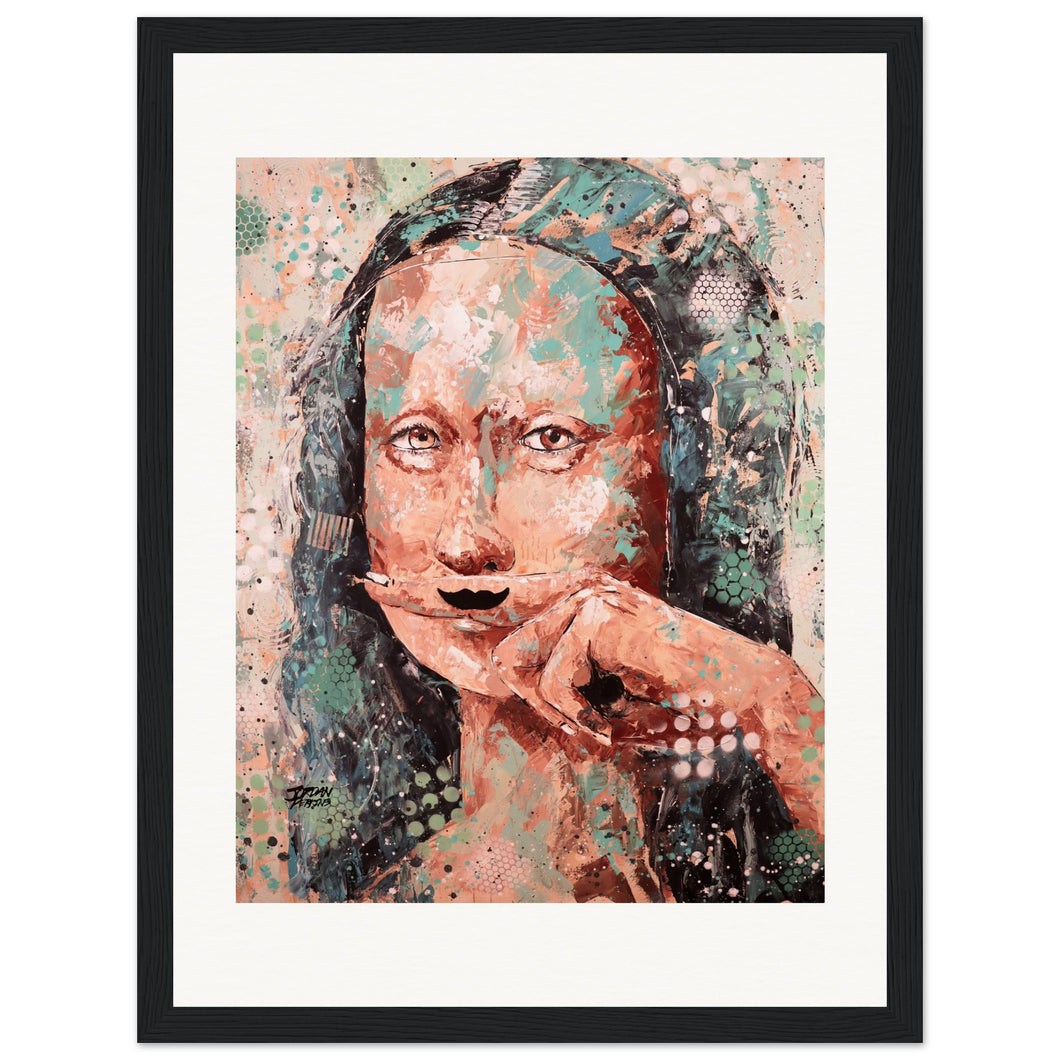 Mona Lisa With A MoustacheWooden Framed Print