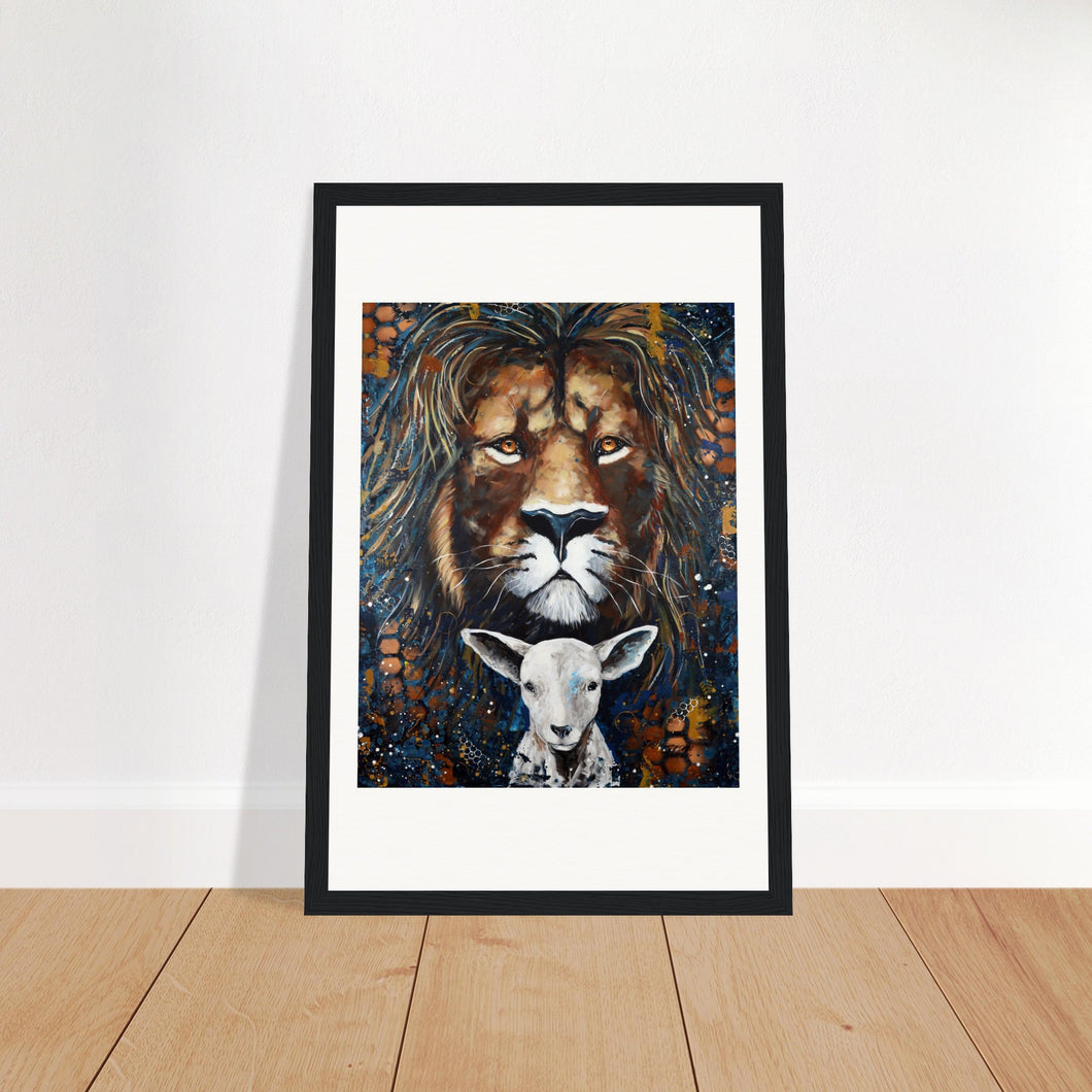 Lion And Lamb Print Wooden Framed